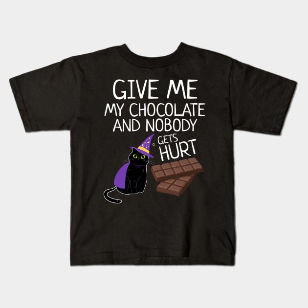 Give Me The Chocolate Nobody Gets Hurt Funny Halloween Cat Kids T-Shirt by heidiki.png